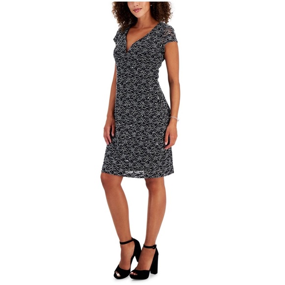 Connected Apparel Short-Sleeve Lace Sheath Dress - Picture 3 of 4